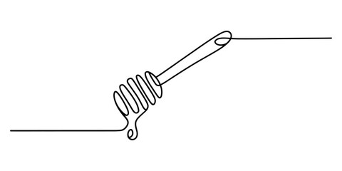 Minimalist continuous line drawing of a honey dipper with dripping honey Vector, illustration © Digital Illustration