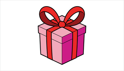 Pink gift box with red ribbon and bow in white background