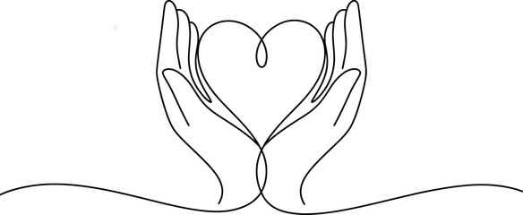 Two hands forming a heart shape with continuous line art Vector, illustration