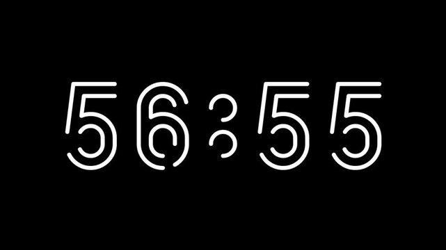 Countdown digital timer from 57 minute to 56 minute on black background suitable for time management, productivity, deadlines, presentations