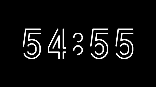 Countdown digital timer from 55 minute to 54 minute on black background suitable for time management, productivity, deadlines, presentations