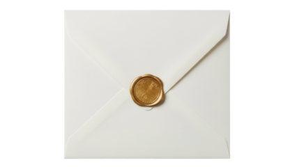 Elegant ivory envelope with golden wax seal isolated PNG, luxury stationery for invitations and special occasions, on transparent background