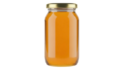 Glass jar with honey isolated PNG on transparent background, golden sweet food product for breakfast and healthy nutrition