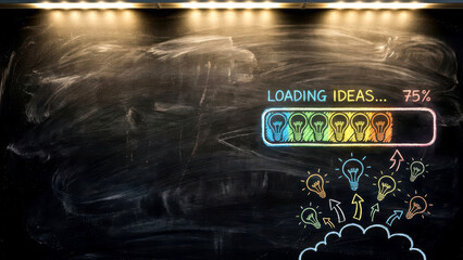 Bright Ideas Loading Progress Bar on Dark Chalkboard for Innovation Concept