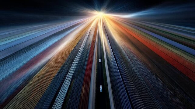 Abstract digital highway with motion blur and radiant light