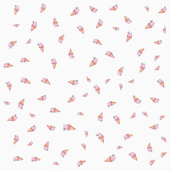 Cute Kawaii Strawberry Ice Cream Cone Seamless Pattern on White Background Vector Illustration