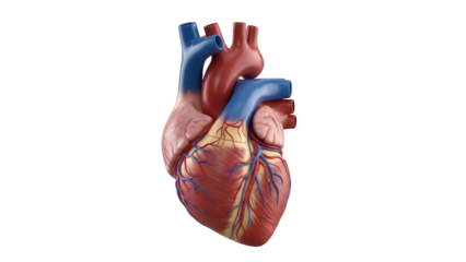 Realistic human heart isolated PNG, anatomical model with arteries and veins for medical study and educational resources
