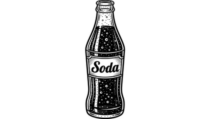 Vintage Black and White Soda Bottle Illustration with Retro Label