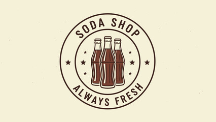 Vintage Soda Shop Logo with Bottles and Always Fresh Badge
