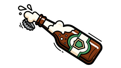 Foaming Beer Bottle Splash Cartoon Illustration