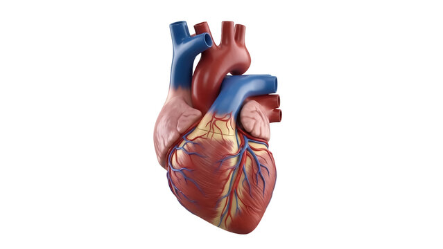 Realistic human heart isolated PNG, anatomical model with arteries and veins for medical study and educational resources