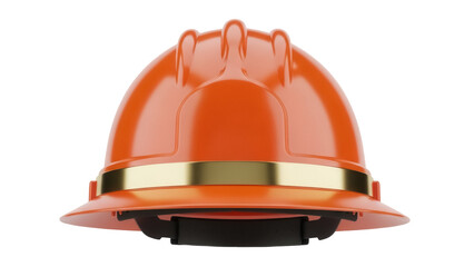 Orange construction hard hat PNG isolated on transparent background, safety helmet for industrial work and building site protection