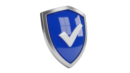 Blue shield with check mark isolated PNG, security and protection concept on transparent background, antivirus and data safety