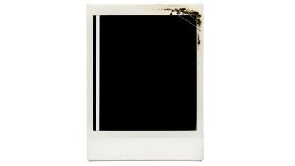 Old white negative with visible damage and black inner frame isolated on a transparent background old damaged white frame