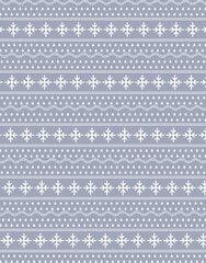 Nordic winter pattern with white snowflakes and dots on soft gray background