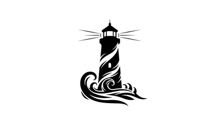 Elegant lighthouse vector design with decorative waves for nautical themes © M