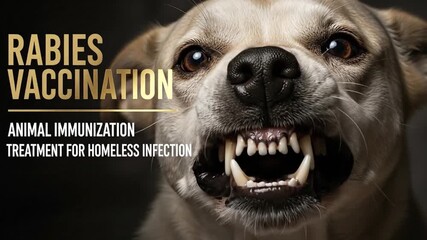 Dog snarling aggressively, baring dangerous teeth, urgent rabies danger.