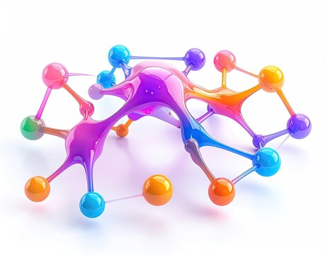 Vibrant, interconnected, glossy, colorful abstract molecular network - Powered by Adobe