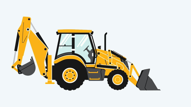 Yellow backhoe loader illustration isolated on white background, construction equipment concept