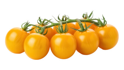 Cluster of yellow cherry tomatoes PNG isolated on transparent background, fresh and vibrant produce for healthy eating concepts
