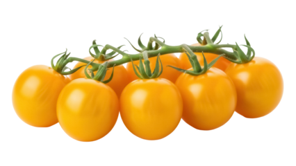 Cluster of yellow cherry tomatoes PNG isolated on transparent background, fresh and vibrant produce for healthy eating concepts