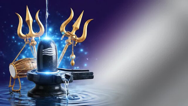 Maha Shivaratri with glowing Trishul Damru and Shiva Lingam sacred aura light