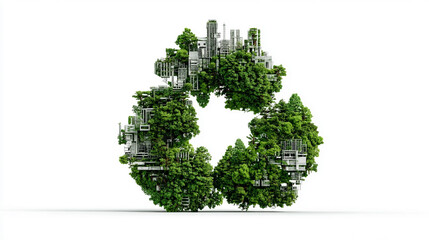 Recycling icon symbolizing sustainable industry and waste data management, with natural shadow and cyber technology aesthetic, seamless loopable abstract design for digital use.
