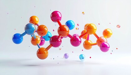 Colorful molecular structure graphic with spherical atoms connected