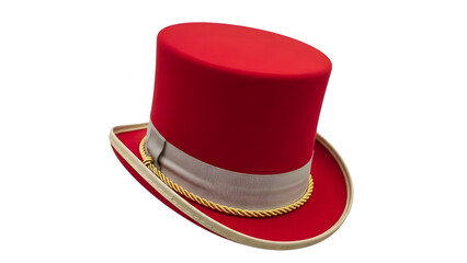 Red hat with white band and gold rope detail isolated on a transparent background formal hat circus hat