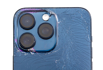 A cracked phone with a blue case