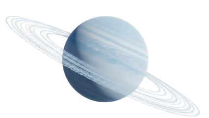 Blue Uranus planet with rings isolated PNG, celestial body on transparent background for astronomy and science projects