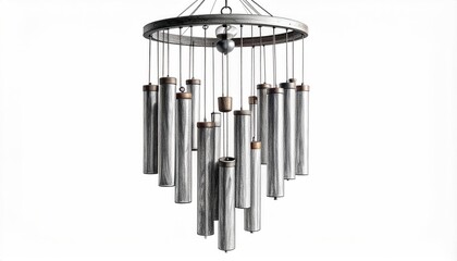 Metallic hanging chime sculpture with vertical tubular elements