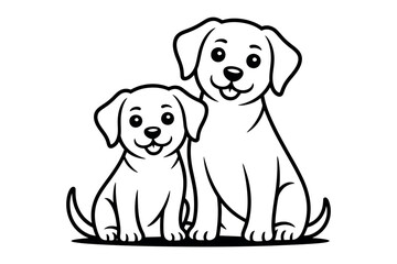 Fototapeta premium Two cartoon dogs, one adult and one puppy, are sitting together.