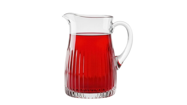 Glass pitcher with red juice isolated PNG on transparent background, refreshing drink for summer and healthy lifestyle