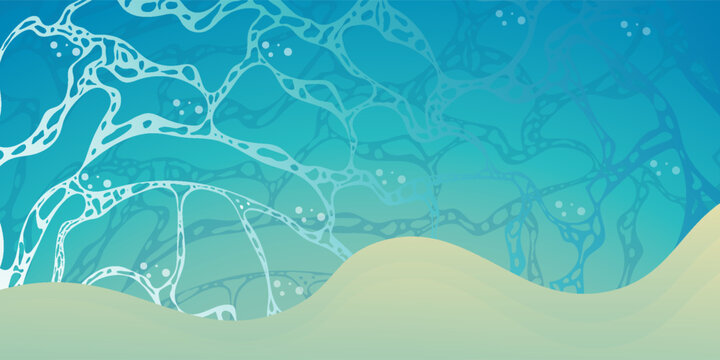 Summer travel flyers with beach items and wave. Top view. Vector illustration. Tropical beach poster. Vector illustration.