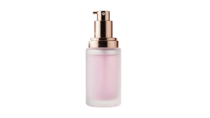 Pink primer bottle isolated PNG on transparent background, beauty product for makeup base and skincare routine, cosmetic container