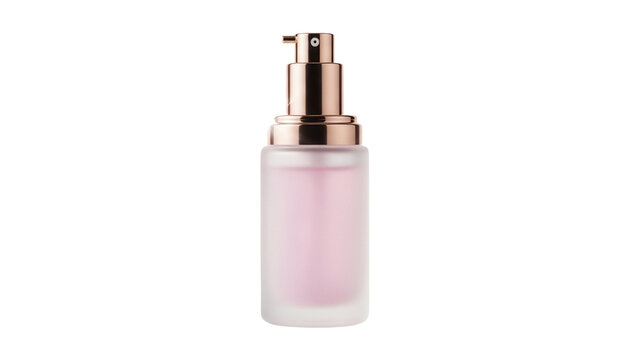 Pink primer bottle isolated PNG on transparent background, beauty product for makeup base and skincare routine, cosmetic container