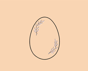 egg black outline with beautiful branches on a light background,