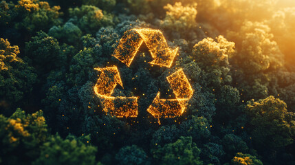 Recycling icon symbolizing sustainable industry and waste data management, with natural shadow and cyber technology aesthetic, seamless loopable abstract design for digital use.
