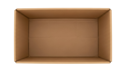 Open brown cardboard box isolated PNG, empty container for storage and shipping on transparent background