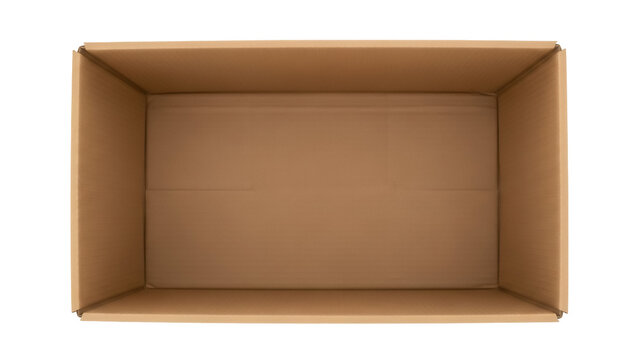 Open brown cardboard box isolated PNG, empty container for storage and shipping on transparent background
