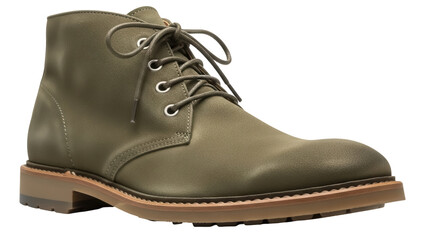 Olive green leather ankle boot isolated PNG, stylish lace-up footwear for men on transparent background