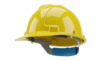 Yellow hard hat PNG isolated on transparent background, construction worker safety helmet for building site and industrial protection