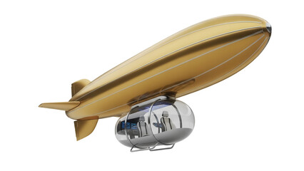 Golden zeppelin PNG isolated on transparent background, vintage airship with transparent cabin for luxury travel and retro design © Marie