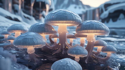 Luminous mushrooms in forest