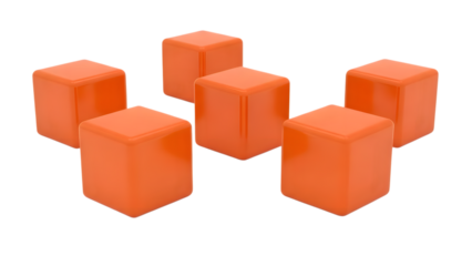 Six orange cubes arranged in a circular pattern with one cube in the center isolated on a transparent background
