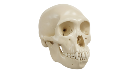 Australopithecus skull isolated PNG on transparent background, fossil hominid cranium anatomy for paleoanthropology and evolutionary biology