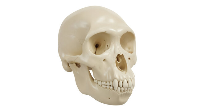 Australopithecus skull isolated PNG on transparent background, fossil hominid cranium anatomy for paleoanthropology and evolutionary biology
