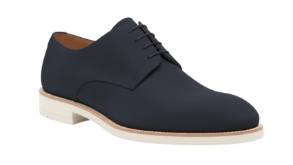Elegant navy blue leather derby shoe isolated PNG, classic men s footwear for formal occasions and professional attire on transparent background