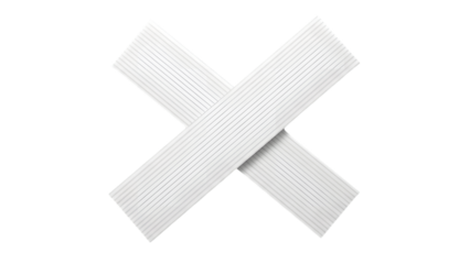 Two white tape strips crossed over each other forming an X shape isolated on a transparent background